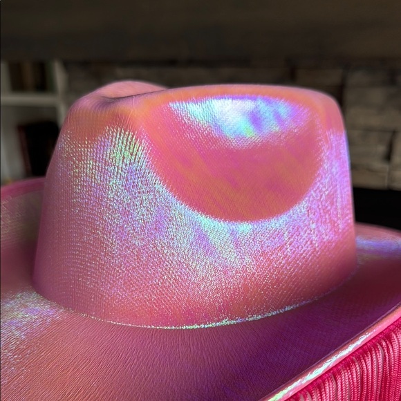 Vibrant Pink Western Hat with Fringe Trim